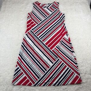 Jude Connally Dress Women L Red White Blue Striped Sleeveless Shift Athletic